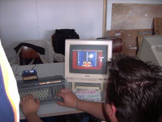 Abi playing the latest version of Manbow 2